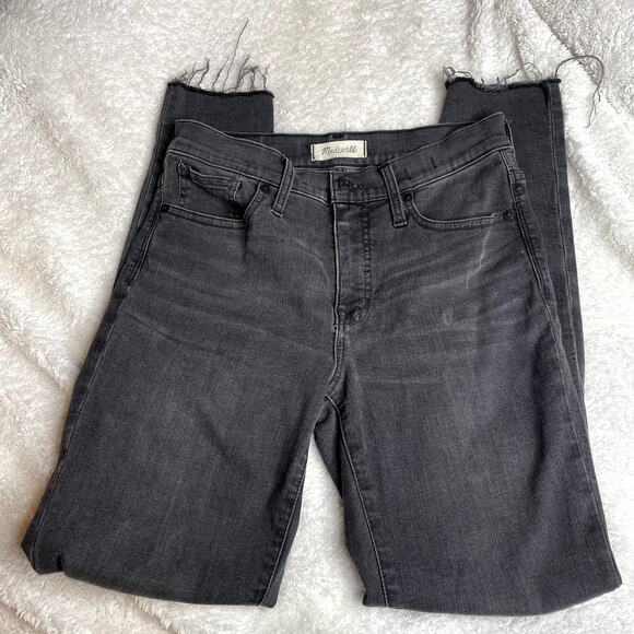MADEWELL 9" Mid-Rise Skinny Raw Hem Distressed Ripped Knee Black Grey Jean 28 - Picture 8 of 8